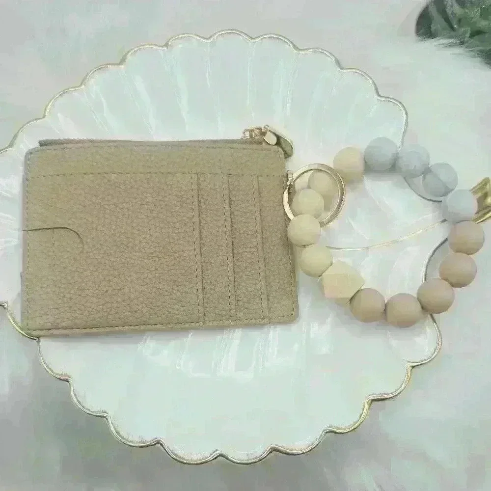 Khaki Card Keychain Wallet wristlet